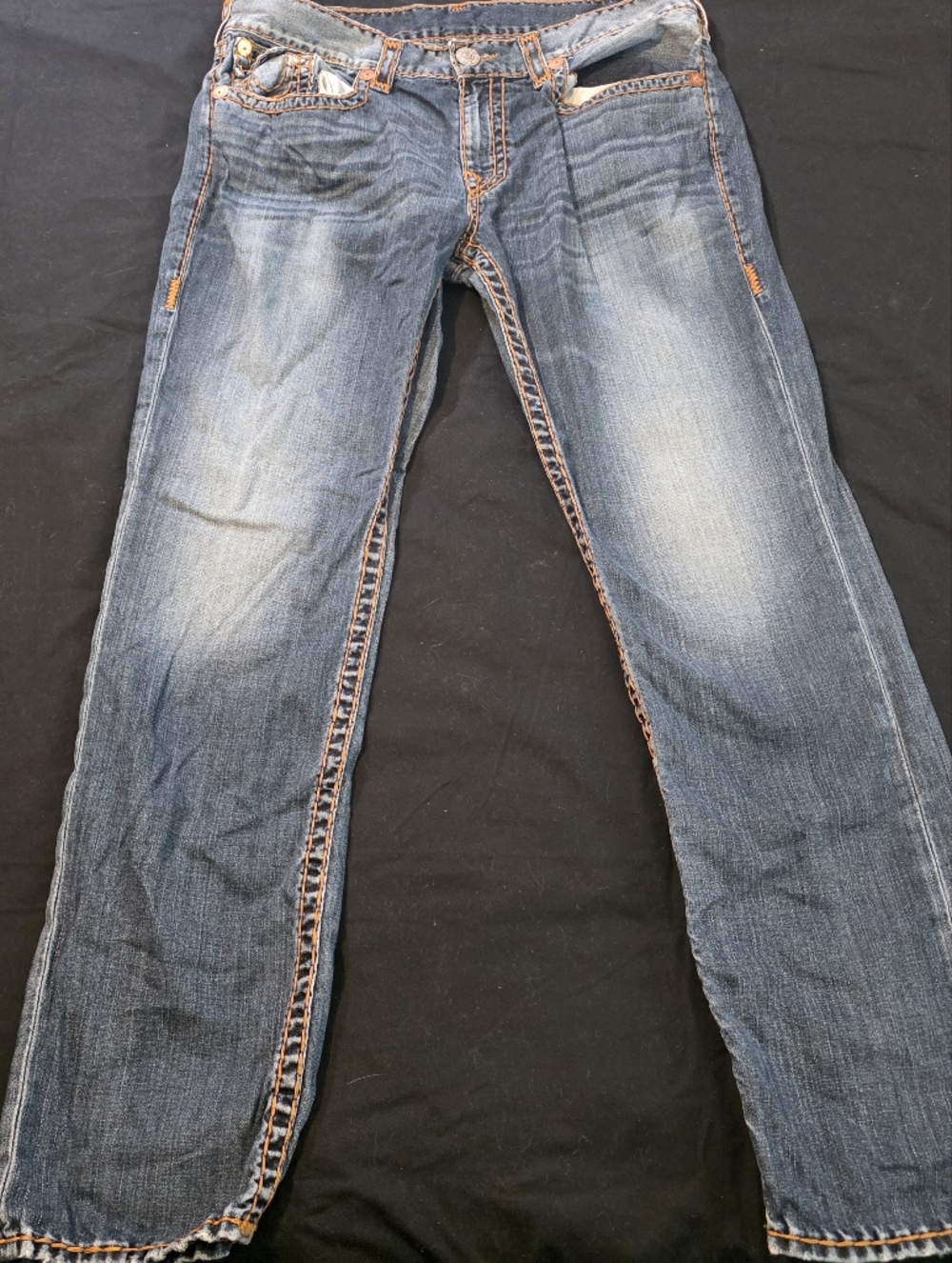 Vintage True Religion Dark Wash Jeans with Orange Stitching Mens 38/33